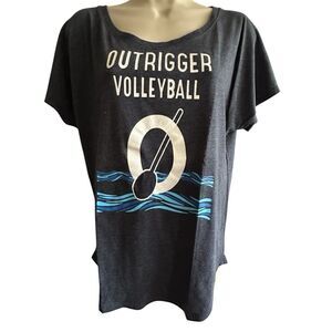 Outrigger Volleyball T-Shirt~Women’s blue heather ~no seam shoulder ~rounded hem
